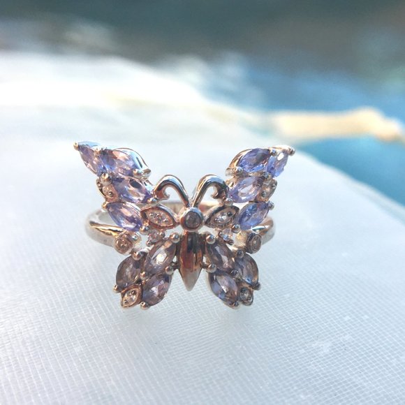 Tanzanite Butterfly Ring .925 Sterling Silver Genuine Gemstones Limited Edition - Picture 14 of 16